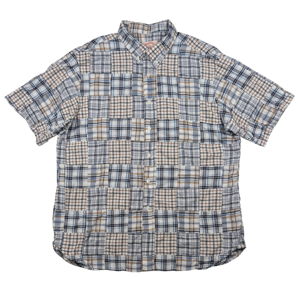 Brooks Brothers Button Down Shirt Mens XL X-Slim Blue Patchwork Madras Plaid